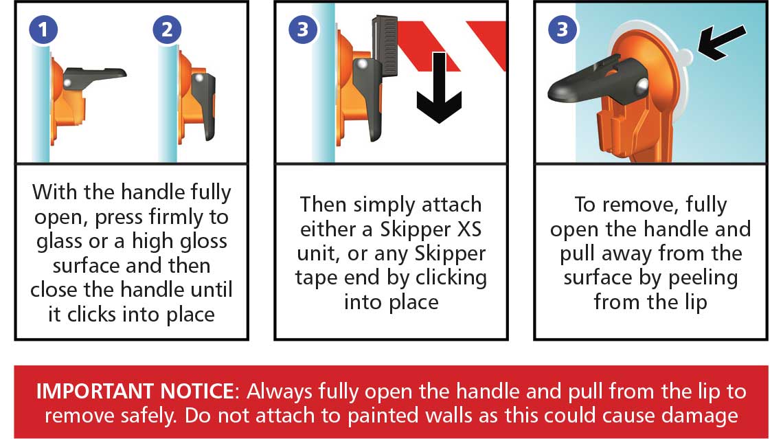 Instructions on how to use the Skipper suction pad holder / receiver